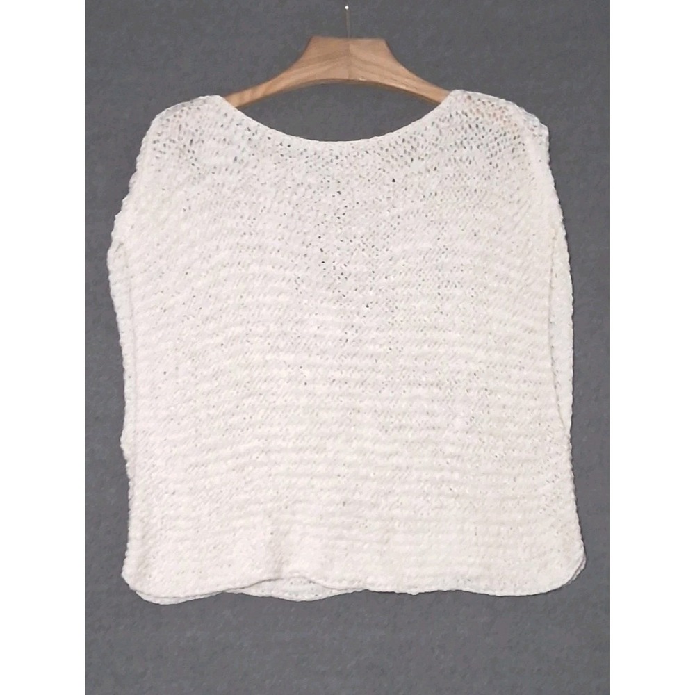 Lou & Grey Open Knit Cropped Sleeveless Boxy Muscle Tank Top Medium Cream Cozy